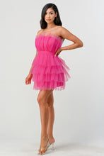 Hot Pink Tulle Ruffled Mini Dress