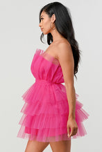 Hot Pink Tulle Ruffled Mini Dress