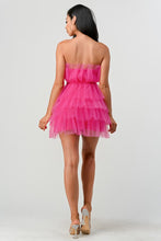 Hot Pink Tulle Ruffled Mini Dress