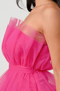 Hot Pink Tulle Ruffled Mini Dress