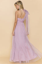 Mauve One Shoulder Tulle Tied Double Slits Details Maxi Dress