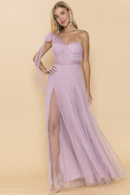Mauve One Shoulder Tulle Tied Double Slits Details Maxi Dress
