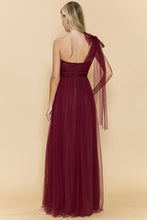 Red One Shoulder Tulle Tied Double Slits Details Maxi Dress