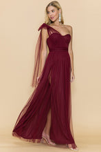 Red One Shoulder Tulle Tied Double Slits Details Maxi Dress