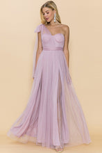 Mauve One Shoulder Tulle Tied Double Slits Details Maxi Dress