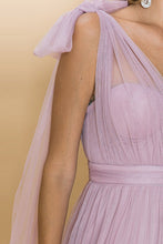 Mauve One Shoulder Tulle Tied Double Slits Details Maxi Dress