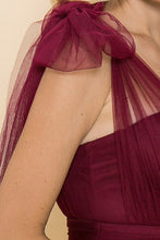 Red One Shoulder Tulle Tied Double Slits Details Maxi Dress