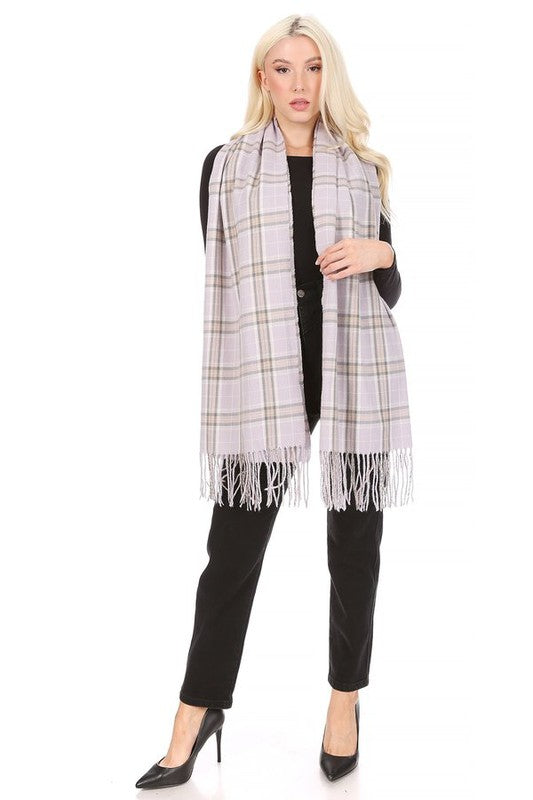 Vivi/Violet Striped Plaid Fringed Scarf