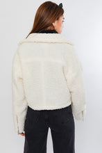 Off White Short Teddy Zipper Moto Jacket