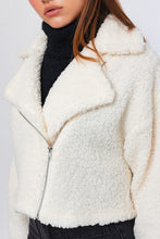 Off White Short Teddy Zipper Moto Jacket
