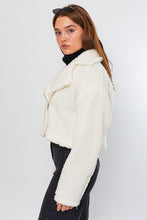 Off White Short Teddy Zipper Moto Jacket