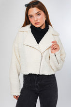 Off White Short Teddy Zipper Moto Jacket