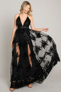 Black Velvet Print Maxi Dress