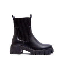 Black Stretch-top Leather Ankle Boots