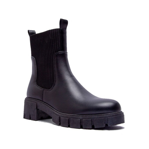 Black Stretch-top Leather Ankle Boots