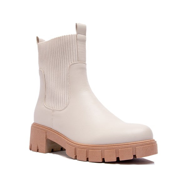 Off White Stretch-top Leather Ankle Boots