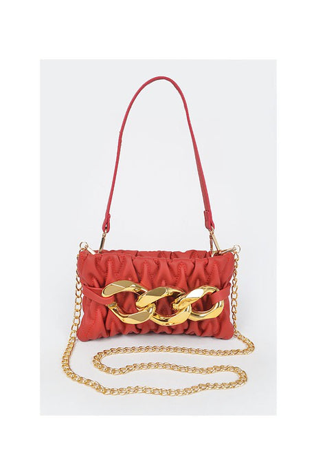 Red Quilted Big Chain Crossbody Bag