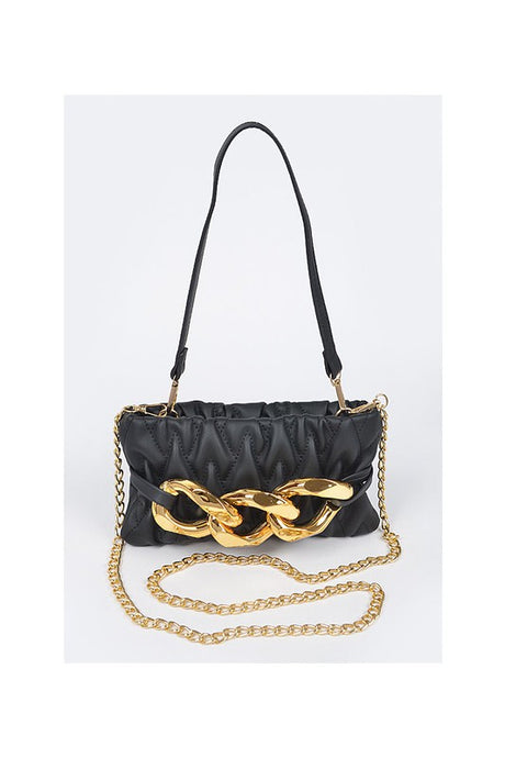 Black Quilted Big Chain Crossbody Bag
