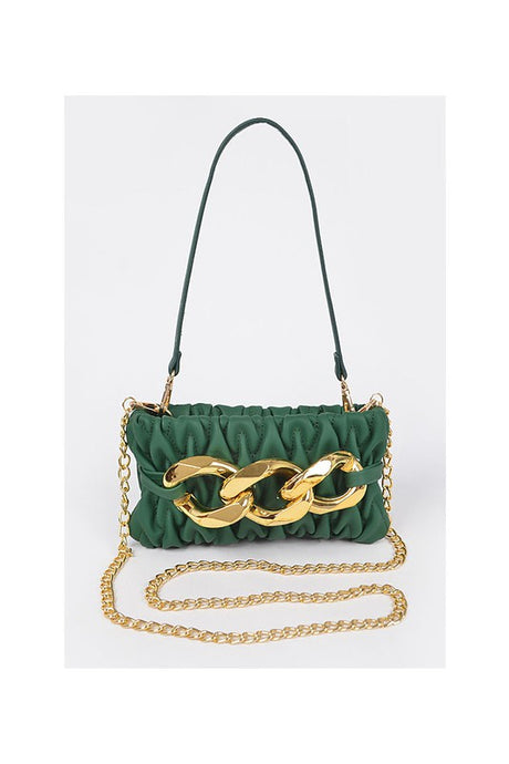 Green Quilted Big Chain Crossbody Bag