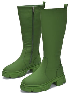 Green Womens Lug Sole Platform Heel Knee High Boots