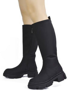 Black Womens Lug Sole Platform Heel Knee High Boots