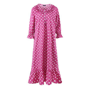 (Polka Dots Fuschia-W)Women's Cotton Poplin Mid-Calf Gown
