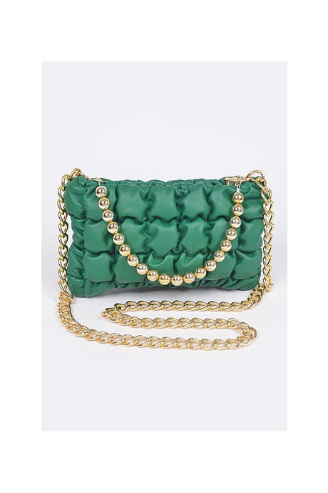 Green Quilted Faux Leather Chain Shoulder Bag
