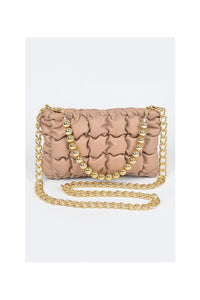 Brown Quilted Faux Leather Chain Shoulder Bag