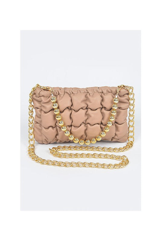 Brown Quilted Faux Leather Chain Shoulder Bag