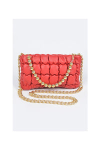 Red Quilted Faux Leather Chain Shoulder Bag