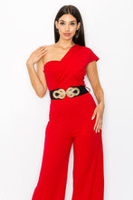 Red One Shoulder Jumpsuit With Belt