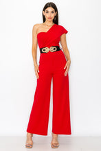 Red One Shoulder Jumpsuit With Belt