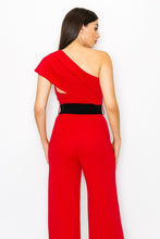 Red One Shoulder Jumpsuit With Belt