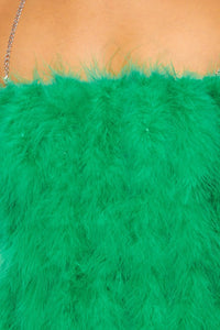 Green Feather Dress With Adjustable Chain Strap