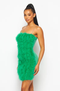 Green Feather Dress With Adjustable Chain Strap