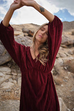 Red Ribbed Deep V-neck Long Sleeve Dress