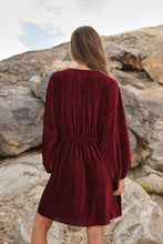 Red Ribbed Deep V-neck Long Sleeve Dress