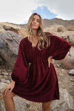 Red Ribbed Deep V-neck Long Sleeve Dress