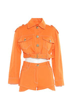 Orange Cropped Denim Jacket & Shorts Set