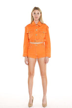 Orange Cropped Denim Jacket & Shorts Set