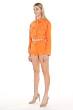 Orange Cropped Denim Jacket & Shorts Set