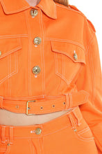 Orange Cropped Denim Jacket & Shorts Set