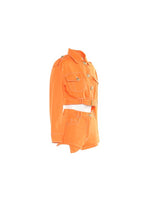 Orange Cropped Denim Jacket & Shorts Set