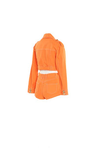 Orange Cropped Denim Jacket & Shorts Set