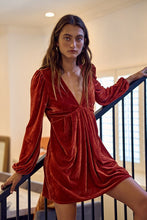 Rust Velvet Deep V-neck Mini Dress