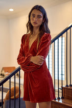 Rust Velvet Deep V-neck Mini Dress