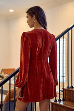 Rust Velvet Deep V-neck Mini Dress