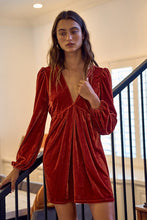 Rust Velvet Deep V-neck Mini Dress