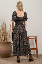 Black Square Neck Puff Sleeve Midi Dress