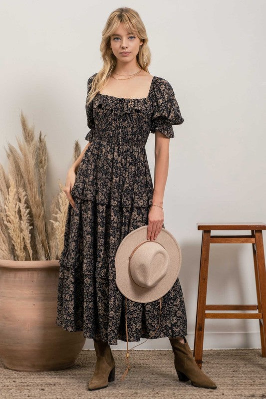 square neck puff sleeve midi dress Annalise Puff Sleeve Square Neck Midi Dress